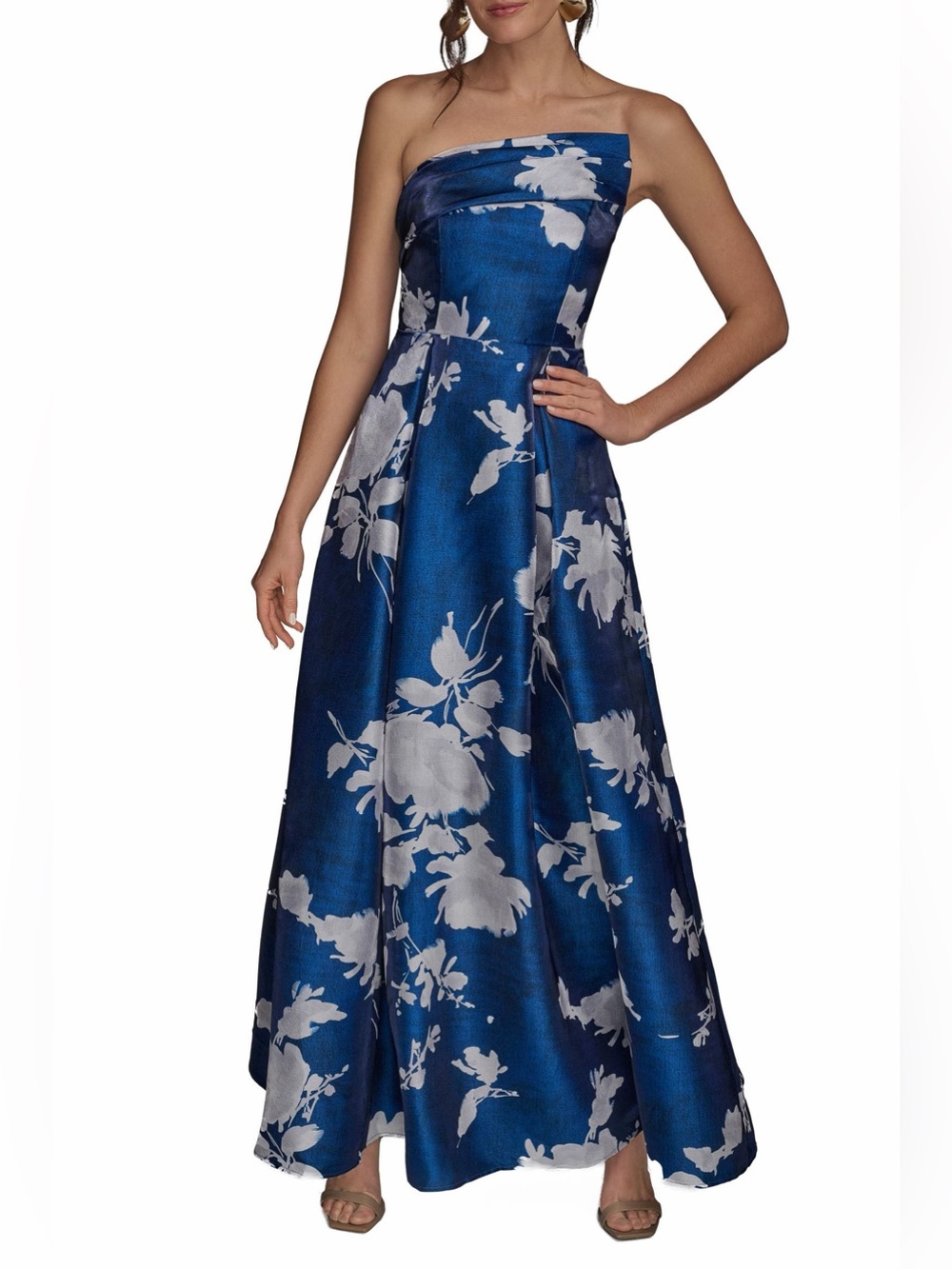 DONNA KARAN NEW YORK FORMAL Floral Print Strapless Gown Size 12